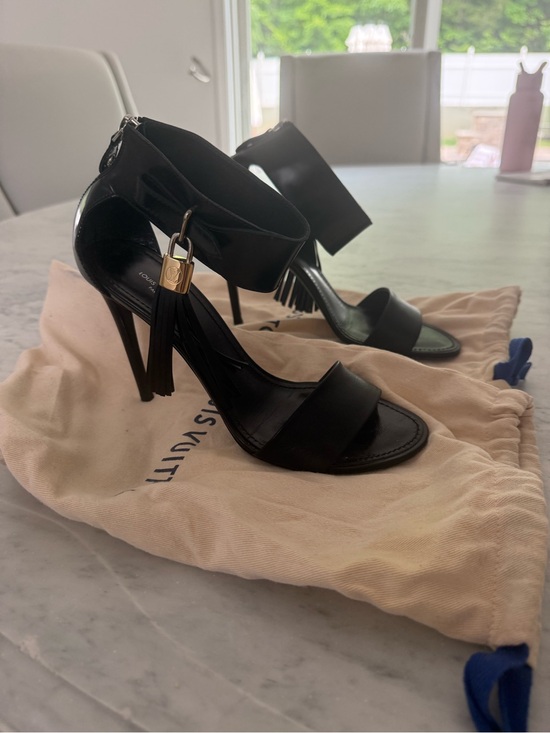 Louis Vuitton Shoes - Louis Vuitton Black Leather Tassel Padlock Ankle-Strap Heels